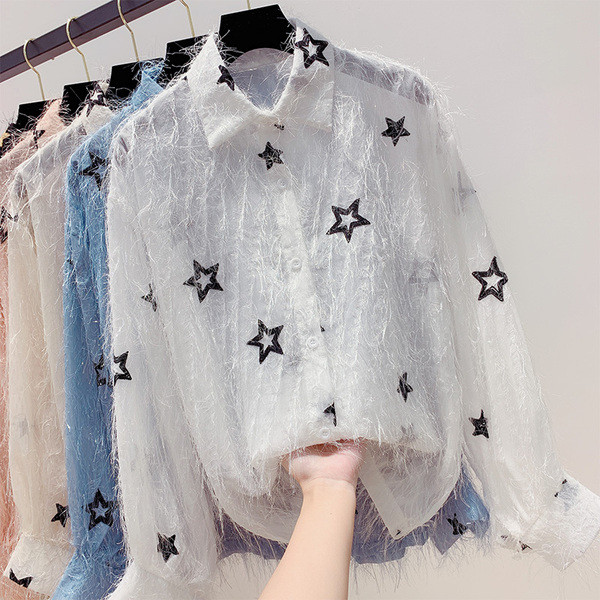 Cămașă de damă cu franjuri și aplicație în mai multe culori