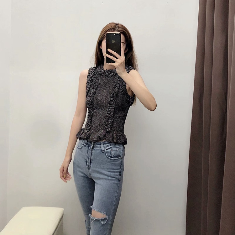 Maieu scurt de damă din tricot subțire de culoare gri