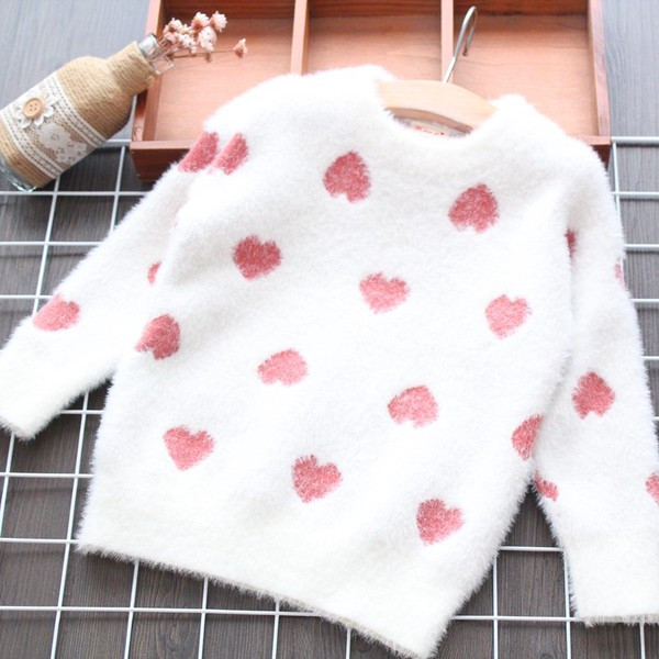 Model nou de pulover pentru copii cu inimioare in doua culori