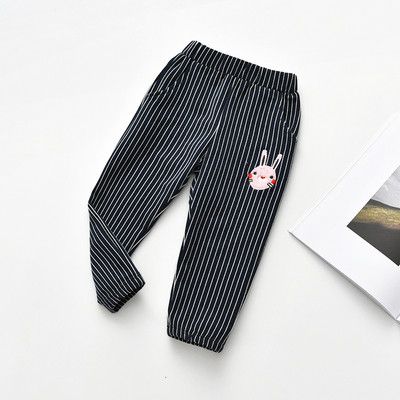 Pantaloni copii cu dungi pentru fete cu broderie si buzunare in mai multe culori