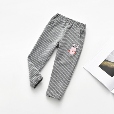 Pantaloni copii cu dungi pentru fete cu broderie si buzunare in mai multe culori