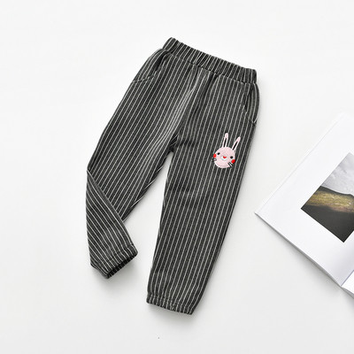 Pantaloni copii cu dungi pentru fete cu broderie si buzunare in mai multe culori