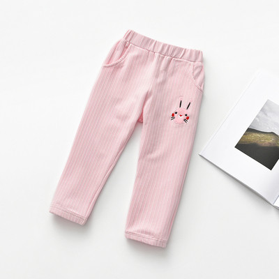 Pantaloni copii cu dungi pentru fete cu broderie si buzunare in mai multe culori