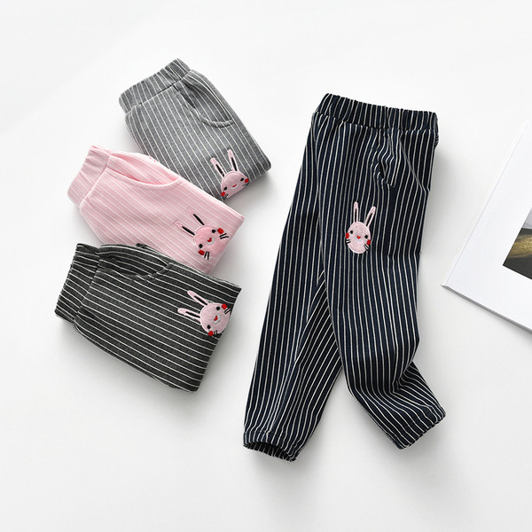 Pantaloni copii cu dungi pentru fete cu broderie si buzunare in mai multe culori