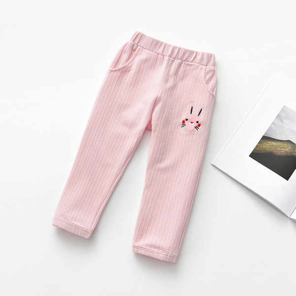 Pantaloni copii cu dungi pentru fete cu broderie si buzunare in mai multe culori