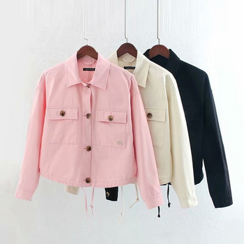 Дамско късо яке в три цвята с връзки