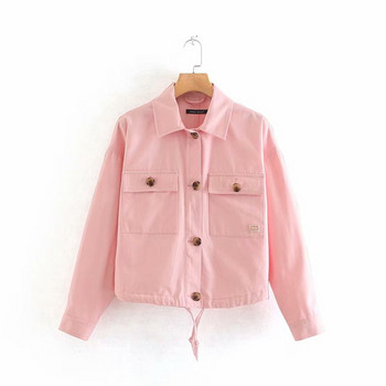 Дамско късо яке в три цвята с връзки