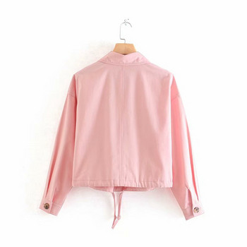 Дамско късо яке в три цвята с връзки