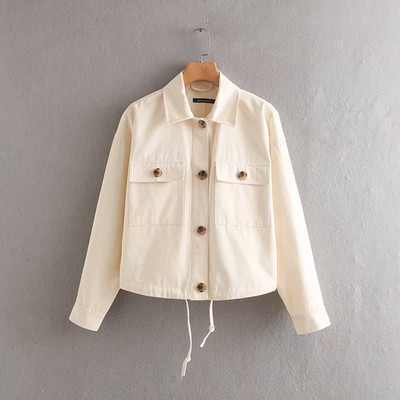 Дамско късо яке в три цвята с връзки