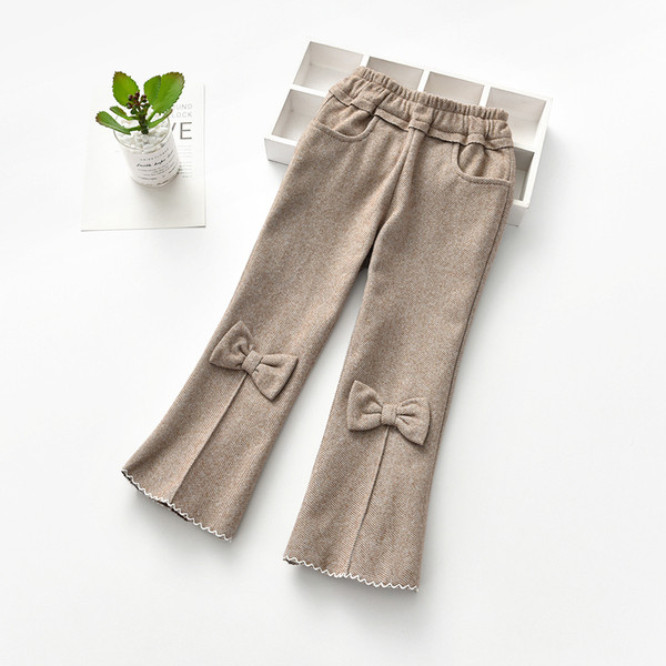 Pantaloni moderni pentru copii pentru fete cu panglica in mai multe culori