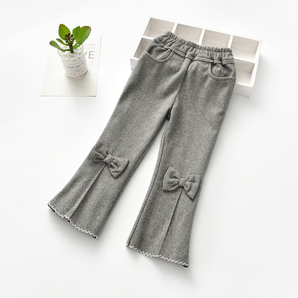 Pantaloni moderni pentru copii pentru fete cu panglica in mai multe culori