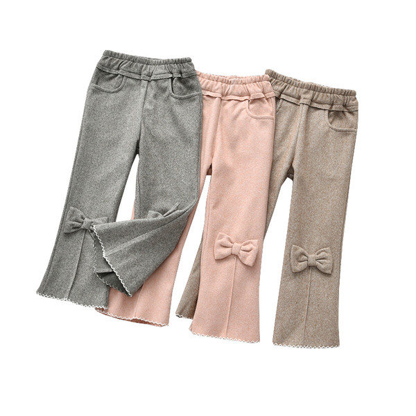 Pantaloni moderni pentru copii pentru fete cu panglica in mai multe culori