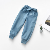 Blugi casual copii pentru fete cu talie elastica si panglica