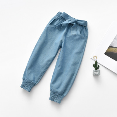 Blugi casual copii pentru fete cu talie elastica si panglica