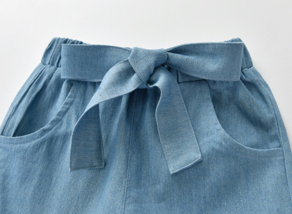 Blugi casual copii pentru fete cu talie elastica si panglica