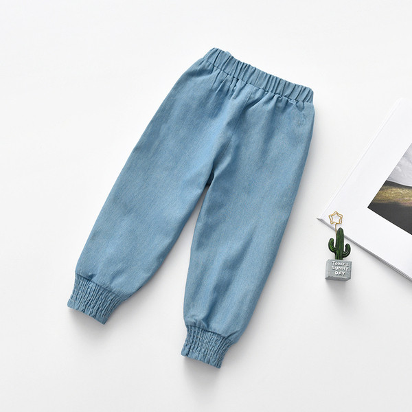 Blugi casual copii pentru fete cu talie elastica si panglica