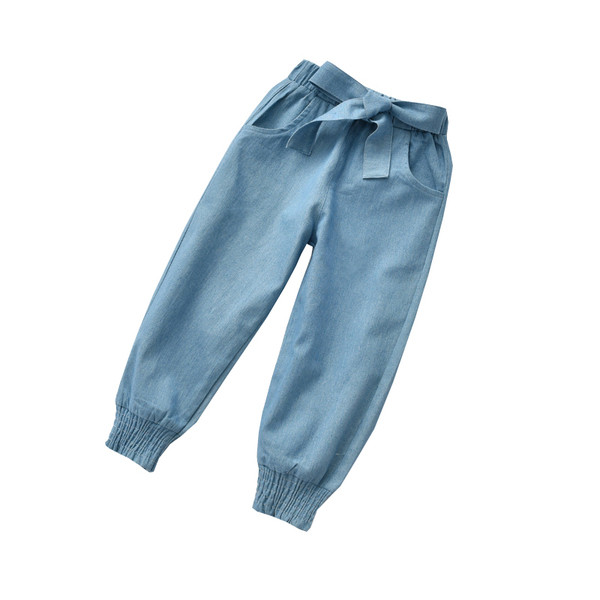 Blugi casual copii pentru fete cu talie elastica si panglica