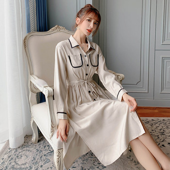 Rochie casual de dama in doua culori cu maneci lungi