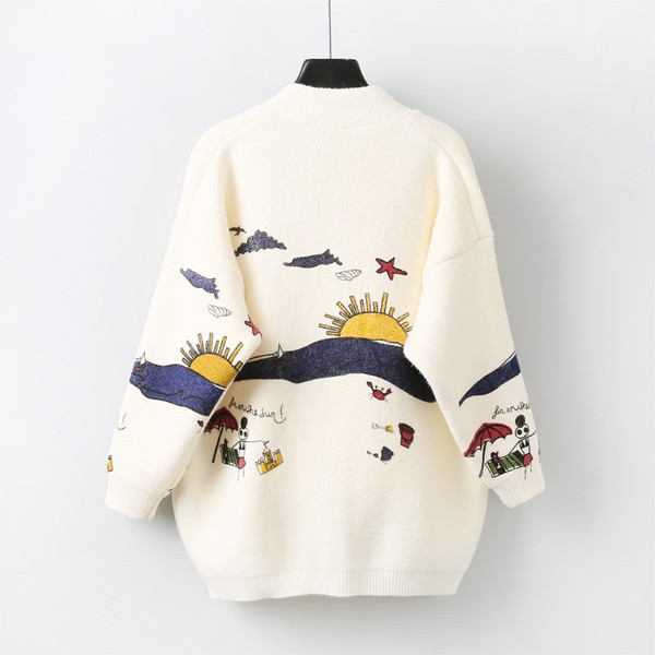 Modern női kardigán színes hímzéssel