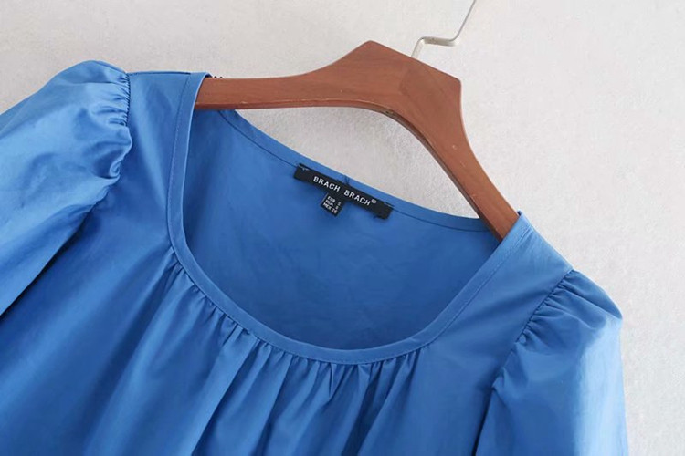 Bluză casual în albastru cu mâneci 3/4 și decolteu oval