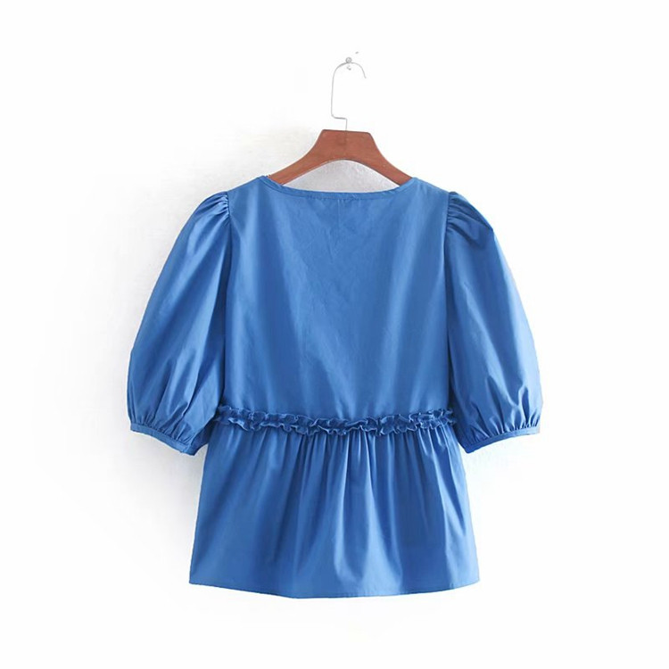 Bluză casual în albastru cu mâneci 3/4 și decolteu oval