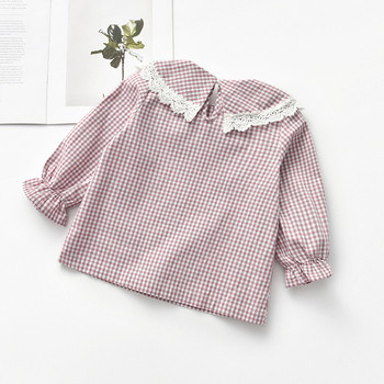 Карирана детска риза за момичета с дантела в няколко цвята