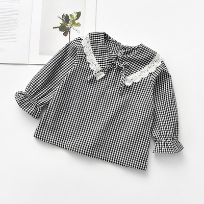 Cămașă pentru copii în carouri pentru fete cu dantelă în mai multe culori