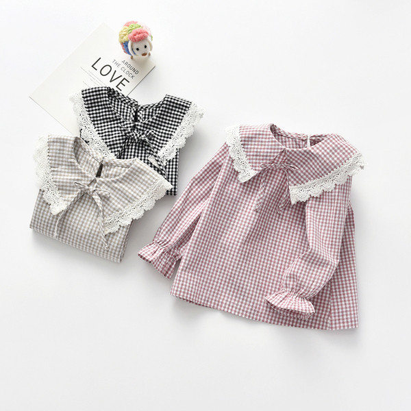 Cămașă pentru copii în carouri pentru fete cu dantelă în mai multe culori