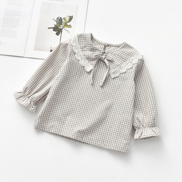 Cămașă pentru copii în carouri pentru fete cu dantelă în mai multe culori