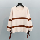 Női téli csíkos pulóver három színben