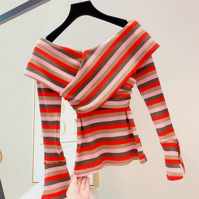 Csíkos női pulóver három színben