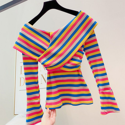 Csíkos női pulóver három színben