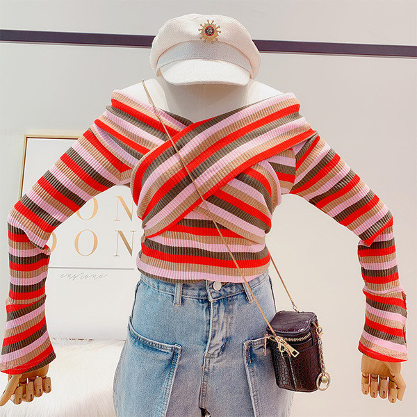 Csíkos női pulóver három színben