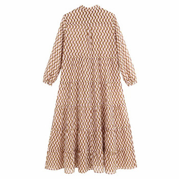 Rochie moderna lunga din tul cu nasturi