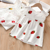 Rochie casual pentru copii pentru fete in alb cu dantela si broderie