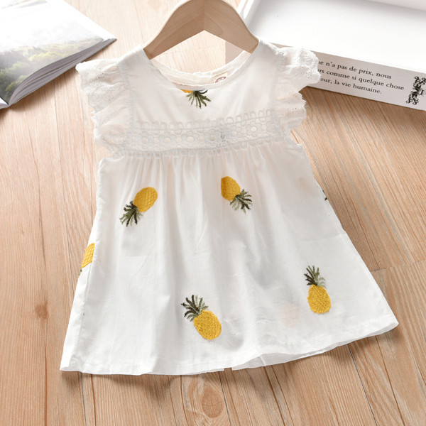 Rochie casual pentru copii pentru fete in alb cu dantela si broderie