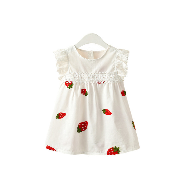 Rochie casual pentru copii pentru fete in alb cu dantela si broderie