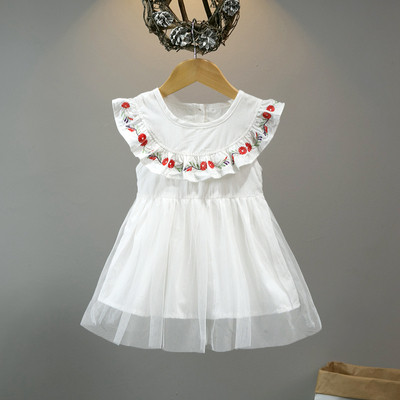 Stílusos gyerekruha lányoknak tüllel és rózsaszín és fehér hímzéssel