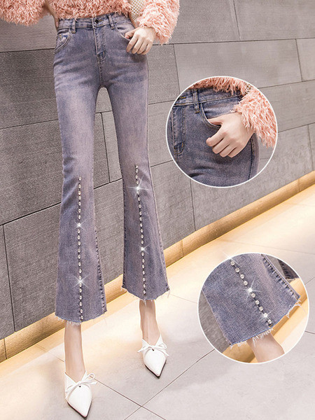 Modern női farmer kék színben, díszítő kövekkel