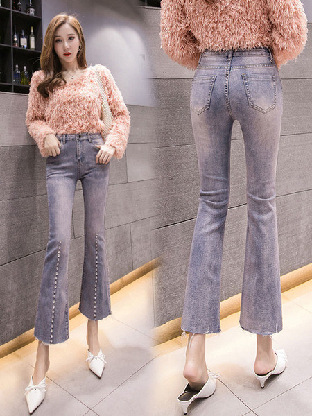 Modern női farmer kék színben, díszítő kövekkel