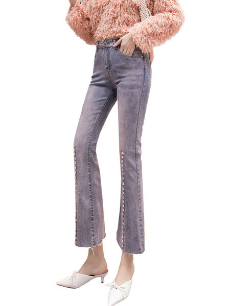 Modern női farmer kék színben, díszítő kövekkel