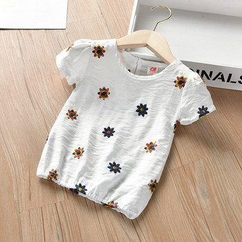 Ежедневна детска тениска за момичета с къс ръкав в бял цвят