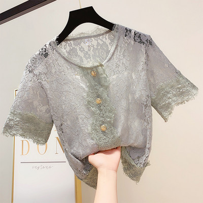 Cămașă de damă din dantelă cu mâneci scurte