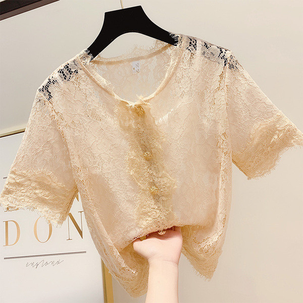 Cămașă de damă din dantelă cu mâneci scurte