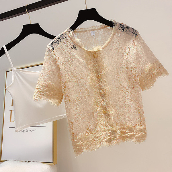 Cămașă de damă din dantelă cu mâneci scurte