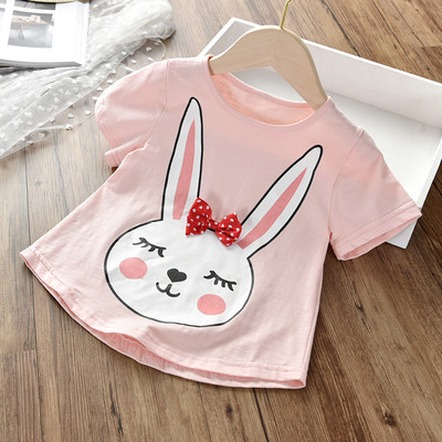 Ежедневна детска тениска за момичета с апликация и панделка в няколко цвята