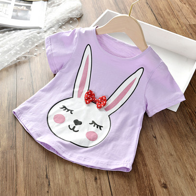 Ежедневна детска тениска за момичета с апликация и панделка в няколко цвята