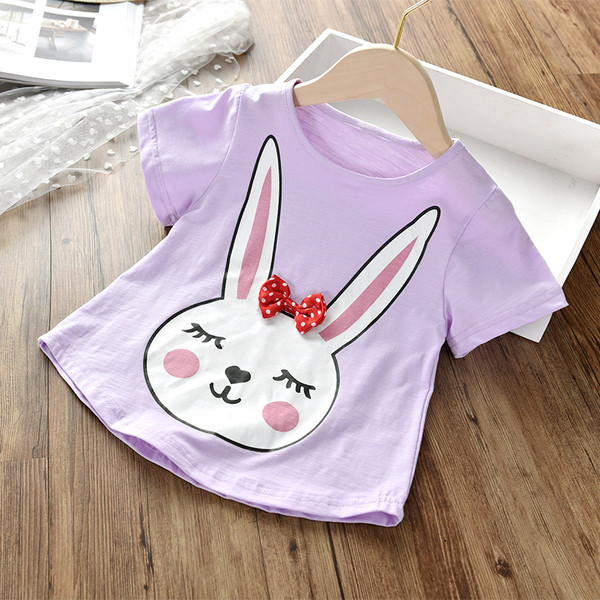 Ежедневна детска тениска за момичета с апликация и панделка в няколко цвята