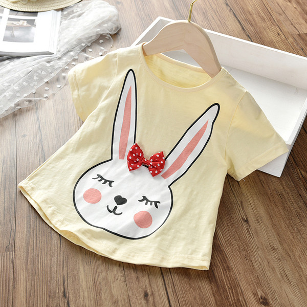 Ежедневна детска тениска за момичета с апликация и панделка в няколко цвята