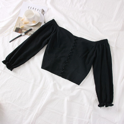 Modern női blúz csupasz vállval, fehér, fekete és sárga színben